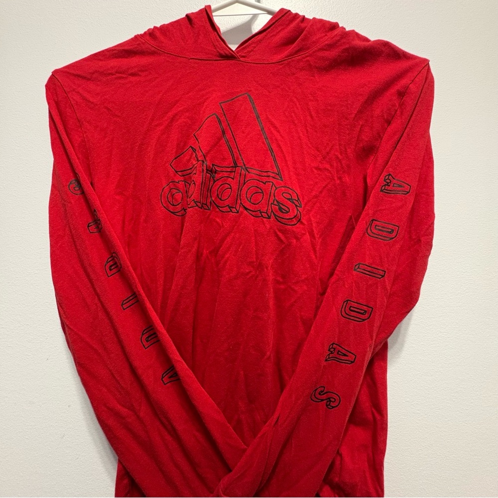 Adidas Red Sweatshirt with Logo and Vertical Branding